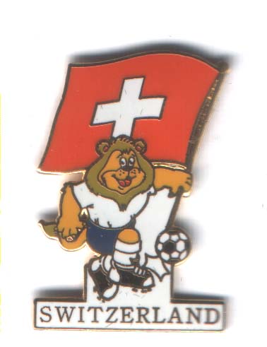 Euro 96 mascot Goaliath with Swiss flag
